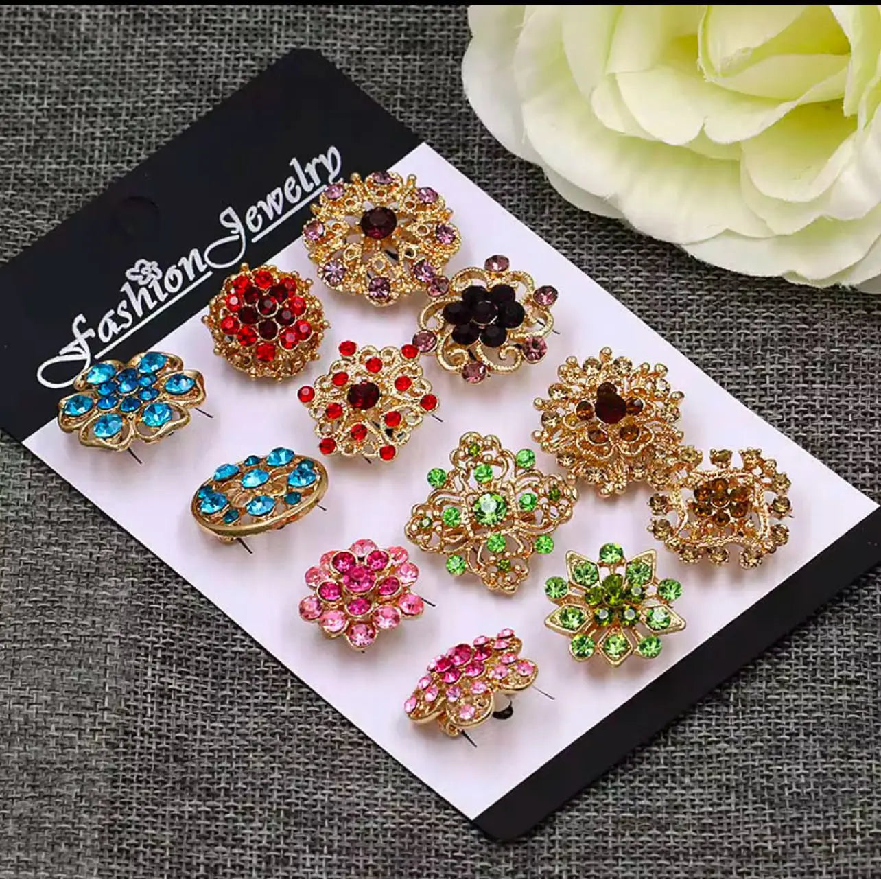 ✨ 12 - Piece Gold Multi - Color Rhinestone Brooch Set – Chic & Bold - ✨ B.eaded E.verything by "The Croc Doc" 💕🐊