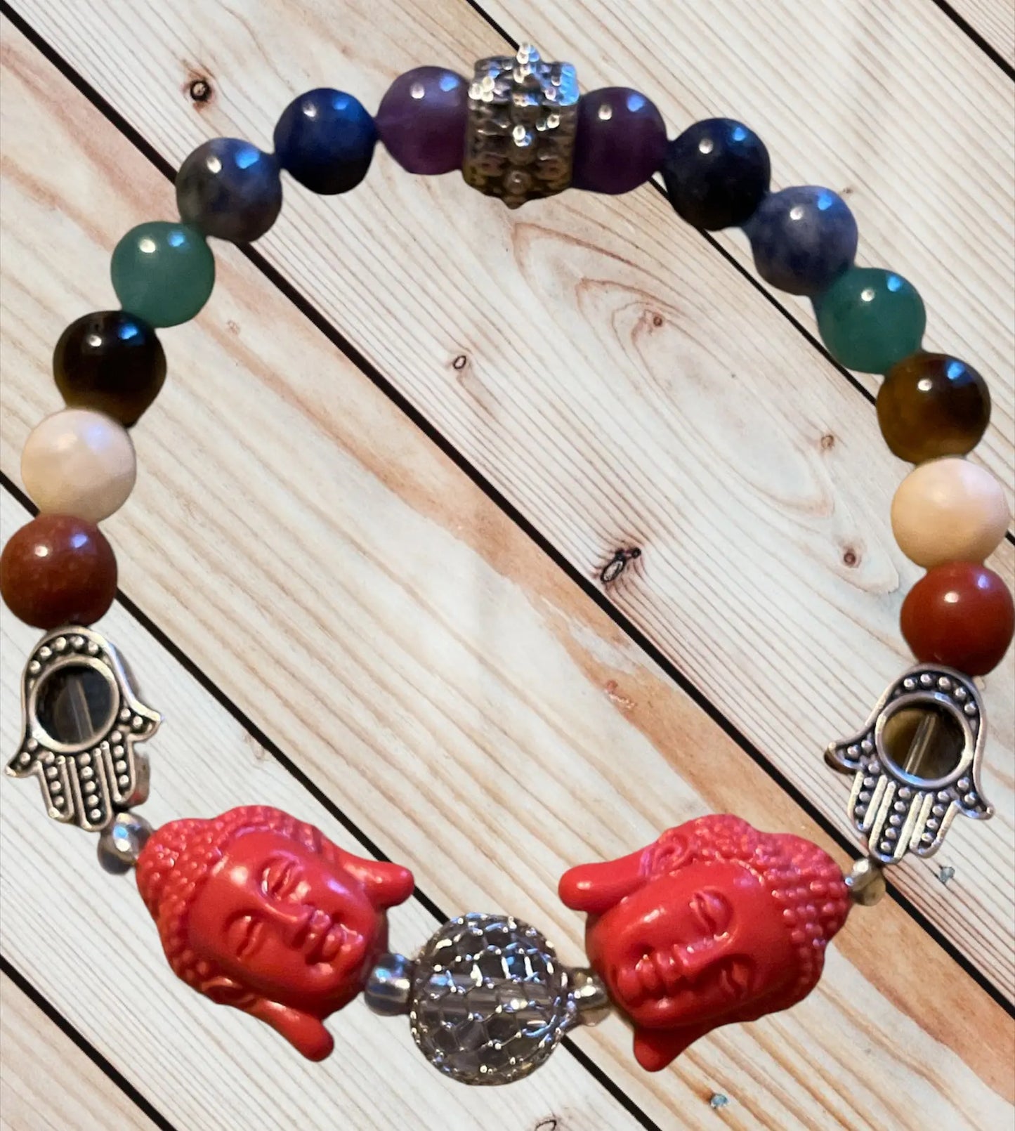 AGE OF ZEN bracelet with chakra beads, Hamsa hand, and Buddha charm for harmony, protection, and mindfulness-inspired style