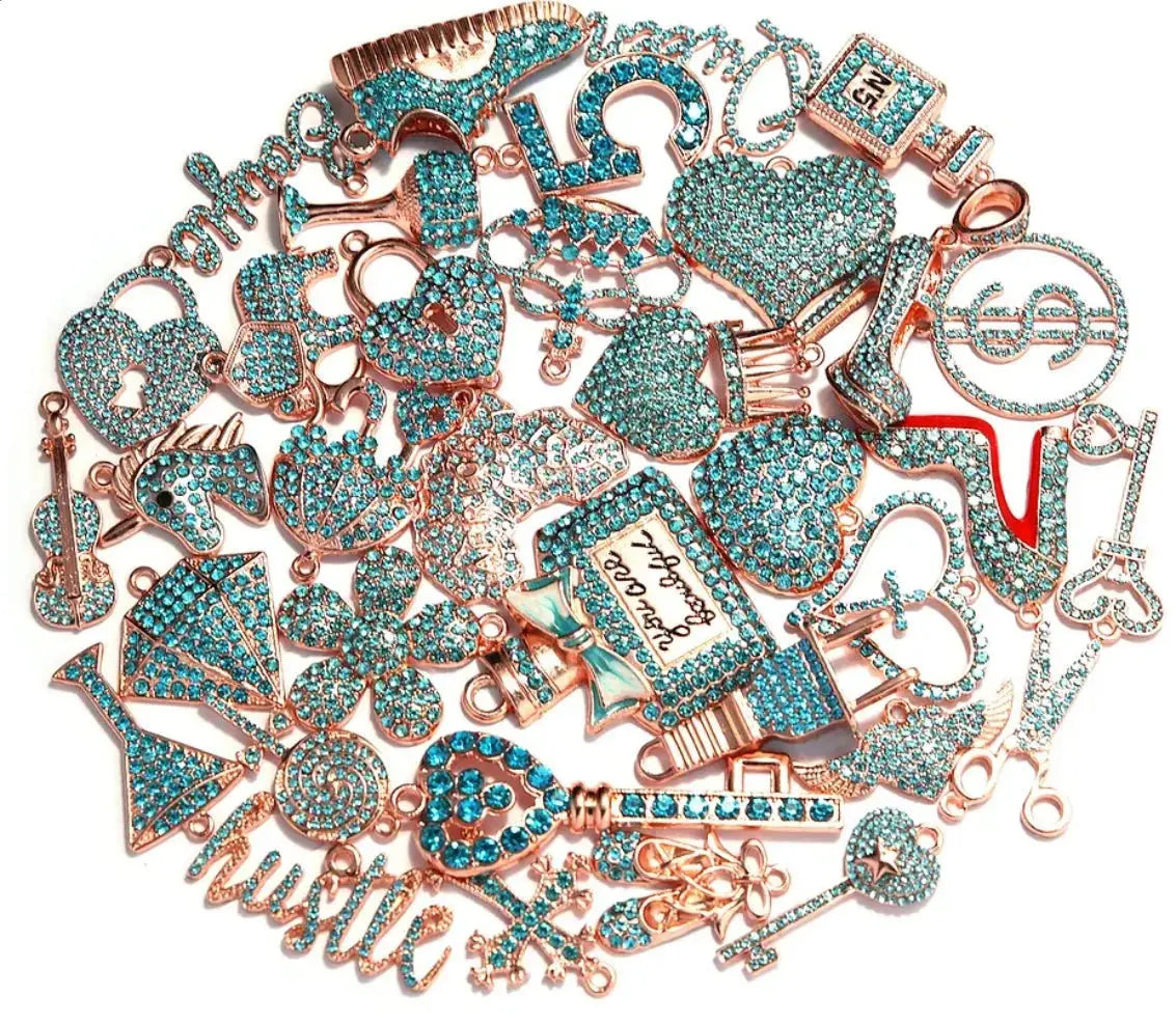 ✨ Custom Aqua Rhinestone Bling Charm Sets – 5 to 50 Pieces by The Croc Doc - ✨ B.eaded E.verything by "The Croc Doc" 💕🐊