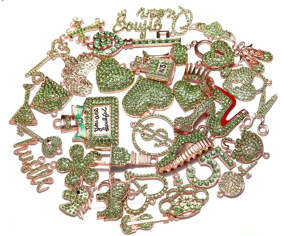 ✨ Custom Green Rhinestone Bling Charm Sets – 5 to 50 Pieces by The Croc Doc - ✨ B.eaded E.verything by "The Croc Doc" 💕🐊