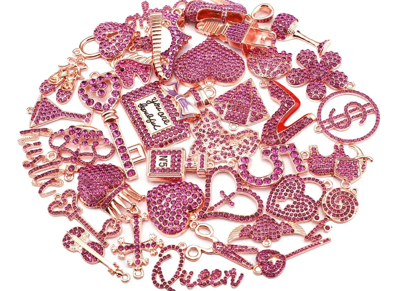 ✨ Custom Hot Pink Rhinestone Bling Charm Sets – 5 to 50 Pieces by The Croc Doc - ✨ B.eaded E.verything by "The Croc Doc" 💕🐊