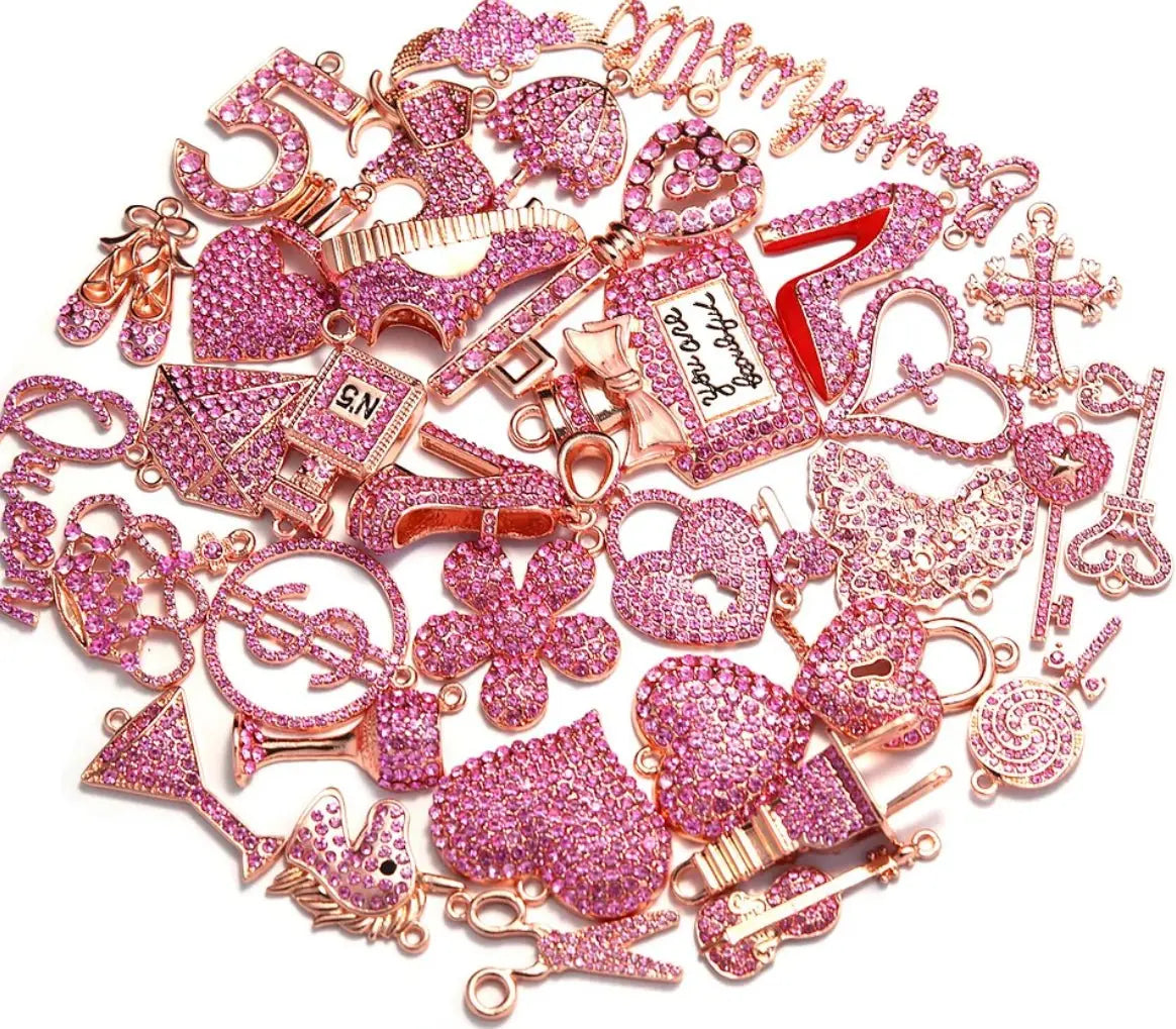 ✨ Custom Pink Rhinestone Bling Charm Sets – 5 to 50 Pieces by The Croc Doc - ✨ B.eaded E.verything by "The Croc Doc" 💕🐊