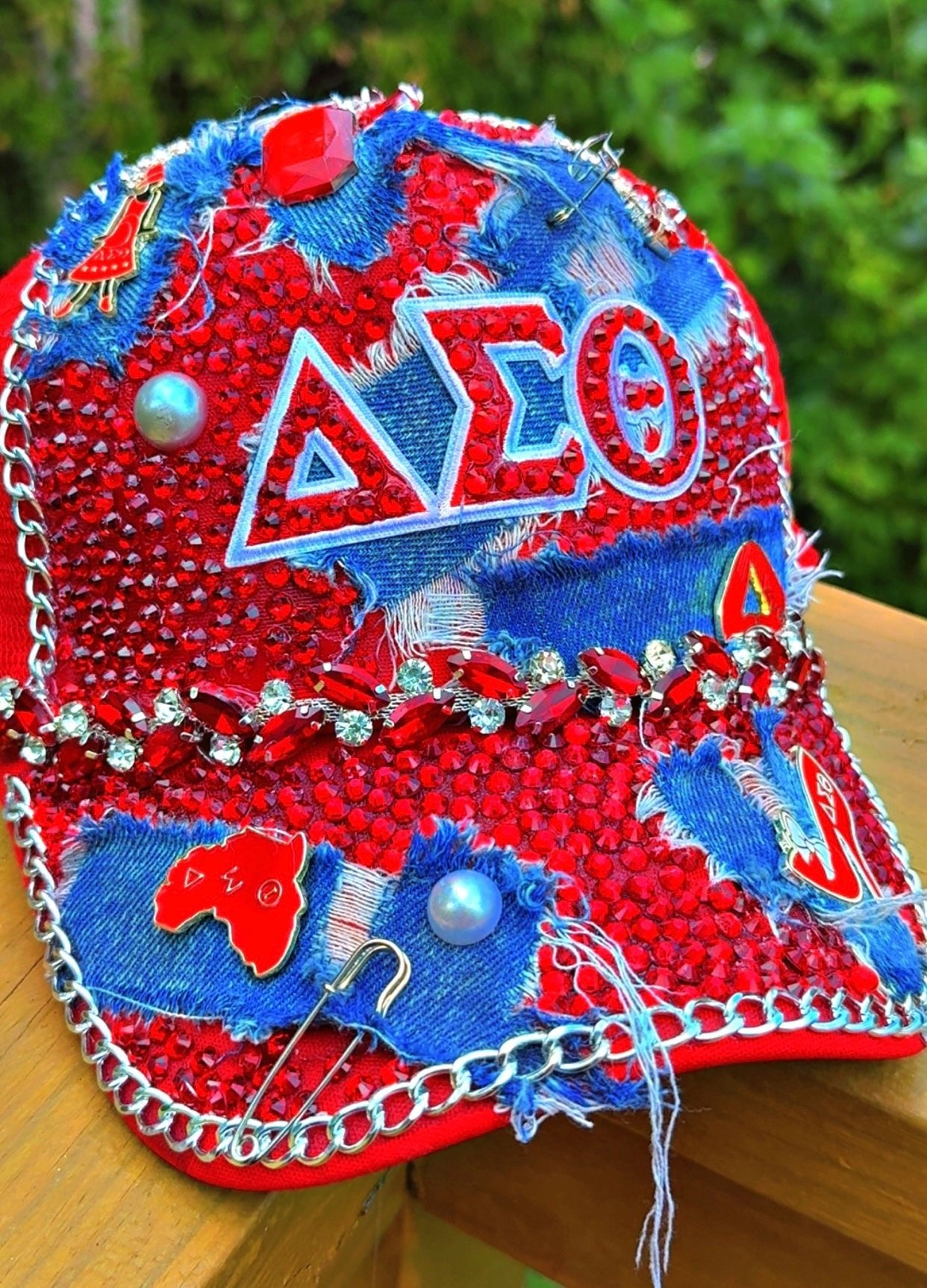 ✨ Delta Sigma Theta 🔺 Custom Bling Hat – Denim & Rhinestone Couture ✨ - ✨ B.eaded E.verything by "The Croc Doc" 💕🐊
