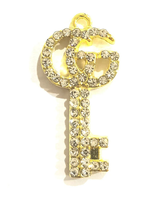 GOLD GG Key Charm, perfect for adding a designer-inspired luxury touch to custom jewelry, including bracelets, necklaces, keychains, purse charms, and shoe embellishments. Ideal for fashion DIY and gifting.