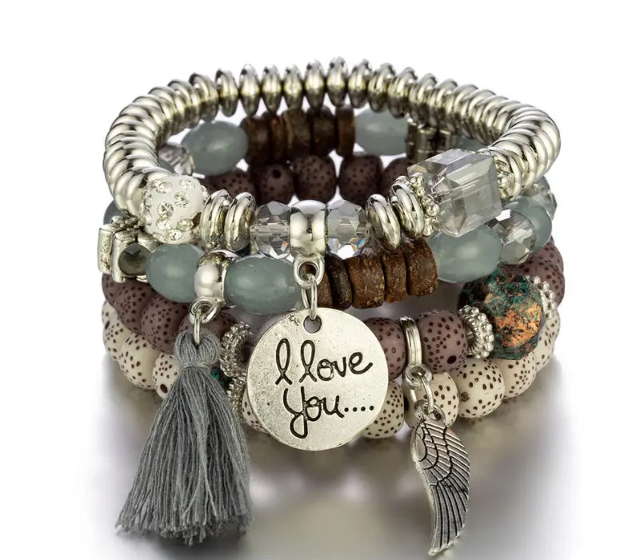 Beaded Tassel Charm Bracelet Stack – Multi-Layered Boho Wrist Candy