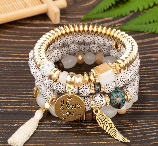 Beaded Tassel Charm Bracelet Stack – Multi-Layered Boho Wrist Candy