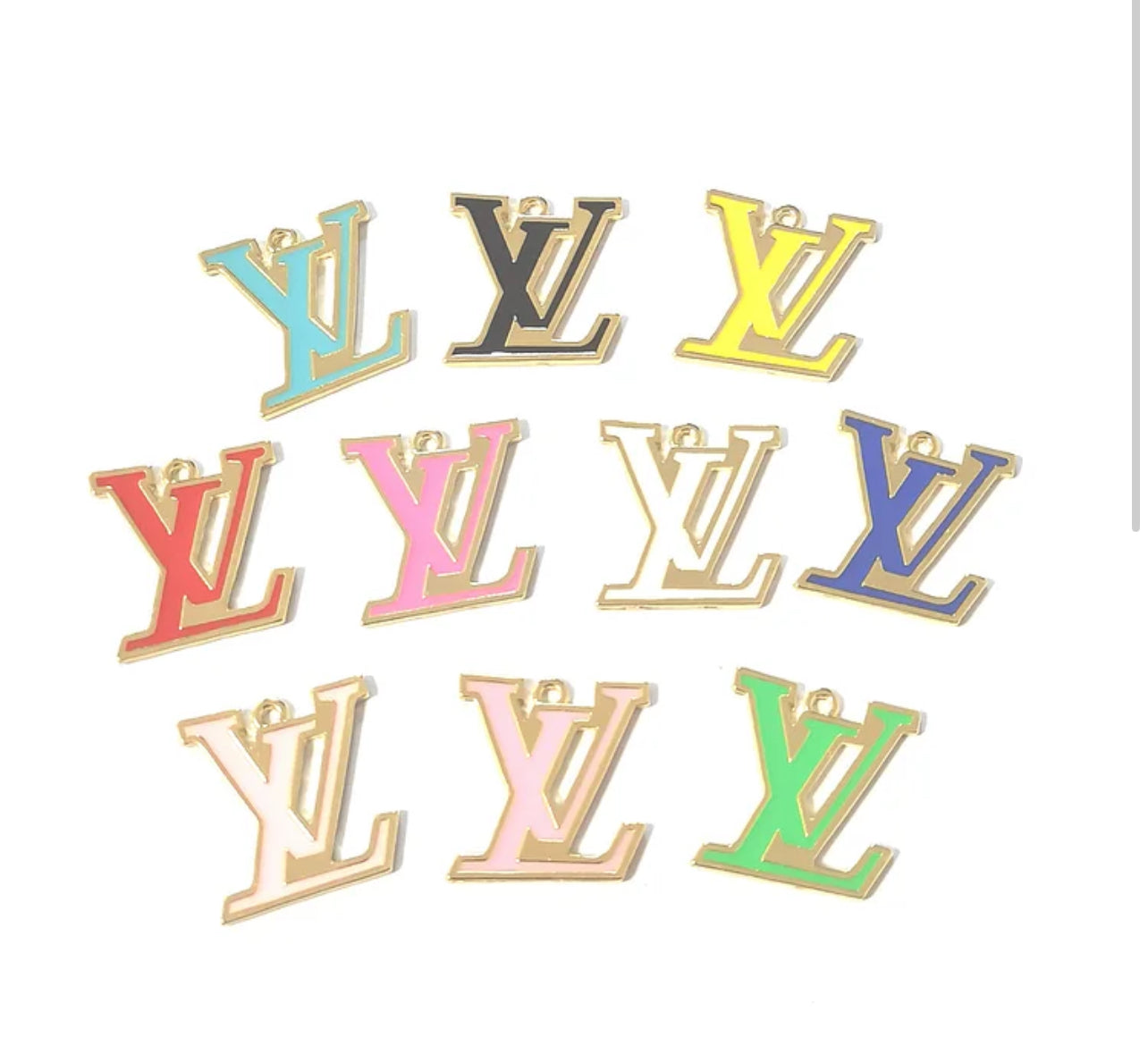 GOLD Big, Colorful LV-Inspired Charm for bracelets, necklaces, keychains, purse charms, and shoe charms. Perfect for creating bold, customized fashion accessories with a designer-inspired look. Ideal for fashion lovers, DIY creators, and gift seekers.