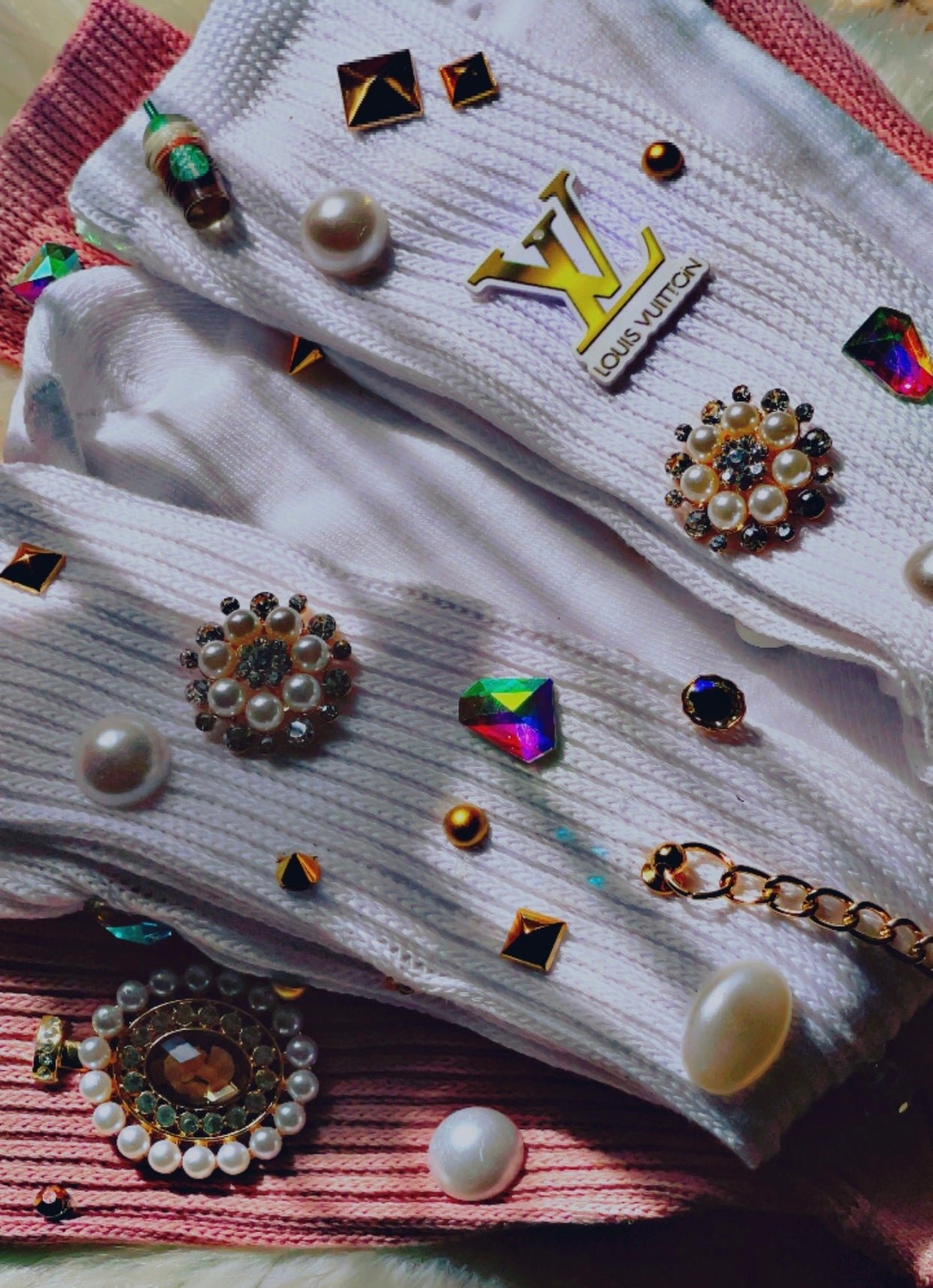 ✨ Gaudy Junkie Jeweled Slouch Sock WITH Designer logos  ✨