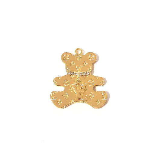 GOLD LV BEAR WEARING LV CHARM NECKLACE – Designer-inspired luxury charm for custom accessories like necklaces, bracelets, keychains, and more. Perfect for fashion lovers and DIY crafters looking to elevate their style with high-quality, unique pieces.