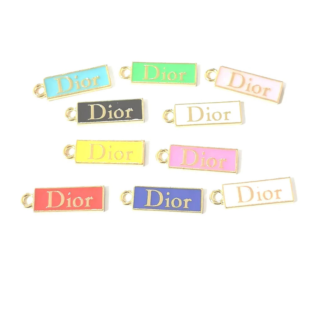 Gold DIOR TAG CHARM – Designer-inspired alloy charm for customizing bracelets, keychains, shoes, and more. Add elegance and luxury to your personalized fashion pieces.