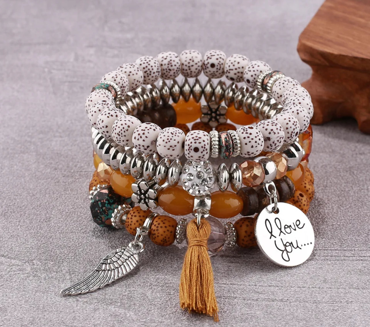 Beaded Tassel Charm Bracelet Stack – Multi-Layered Boho Wrist Candy