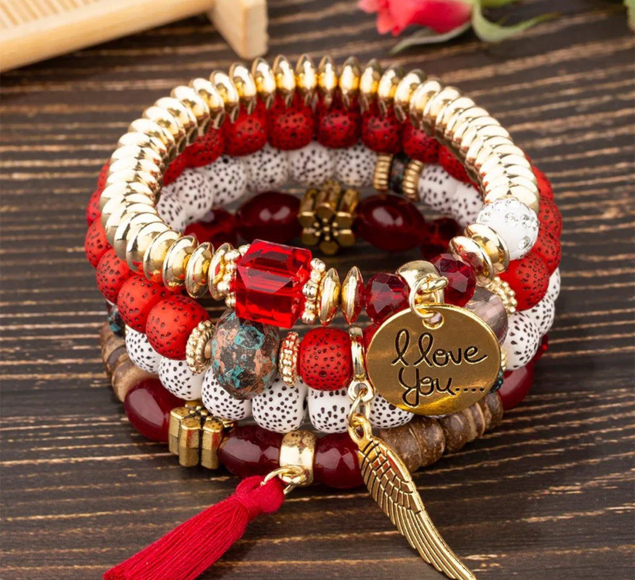 Beaded Tassel Charm Bracelet Stack – Multi-Layered Boho Wrist Candy