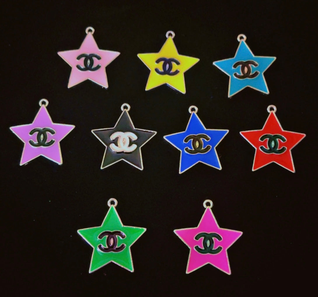 CC-Inspired Star Charm for bracelets, necklaces, keychains, purse charms, and shoe charms. Perfect for custom, luxury-inspired accessories that stand out. Ideal for fashion enthusiasts, DIY crafters, and gift shoppers.