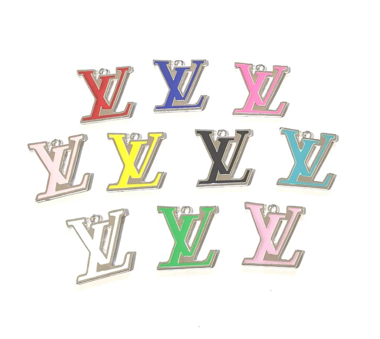 SILVER Big, Colorful LV-Inspired Charm for bracelets, necklaces, keychains, purse charms, and shoe charms. Perfect for creating bold, customized fashion accessories with a designer-inspired look. Ideal for fashion lovers, DIY creators, and gift seekers.