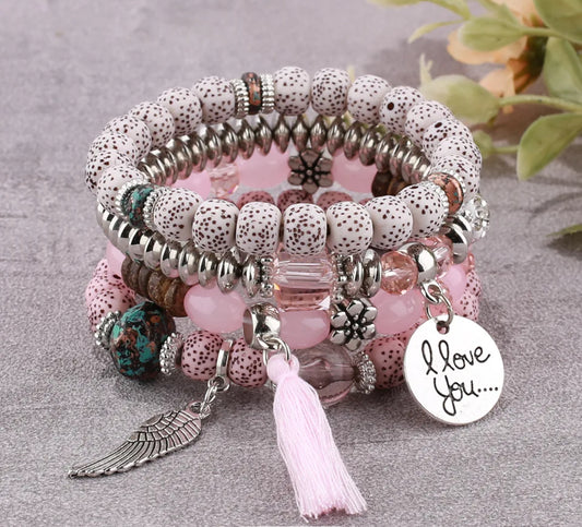 Beaded Tassel Charm Bracelet Stack – Multi-Layered Boho Wrist Candy