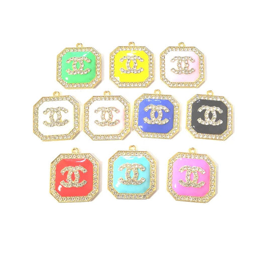 GOLD Colorful block rhinestone CC charm featuring vibrant hues and luxurious sparkle, perfect for bracelets, necklaces, keychains, purse charms, and shoe accessories. An eye-catching, high-quality piece for DIY fashion enthusiasts and statement-makers.