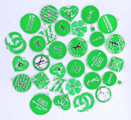 Green Charms Extravaganza – Designer-inspired green charms perfect for bracelets, keychains, necklaces, purse charms, and shoes. Perfect for fashion lovers looking to personalize their style.