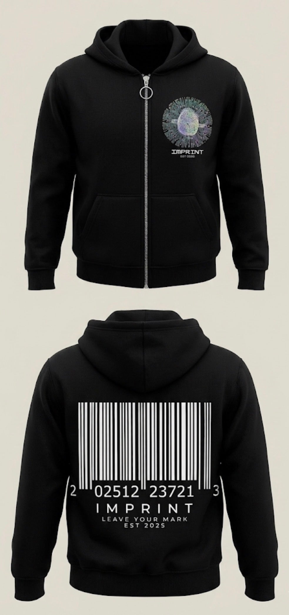 IMPRINT Zip-Up Hoodie – Front & Back DTF Print | Optional Rhinestone Bling