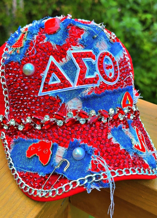 ✨ Delta Sigma Theta 🔺 Custom Bling Hat – Denim & Rhinestone Couture ✨ - ✨ B.eaded E.verything by "The Croc Doc" 💕🐊