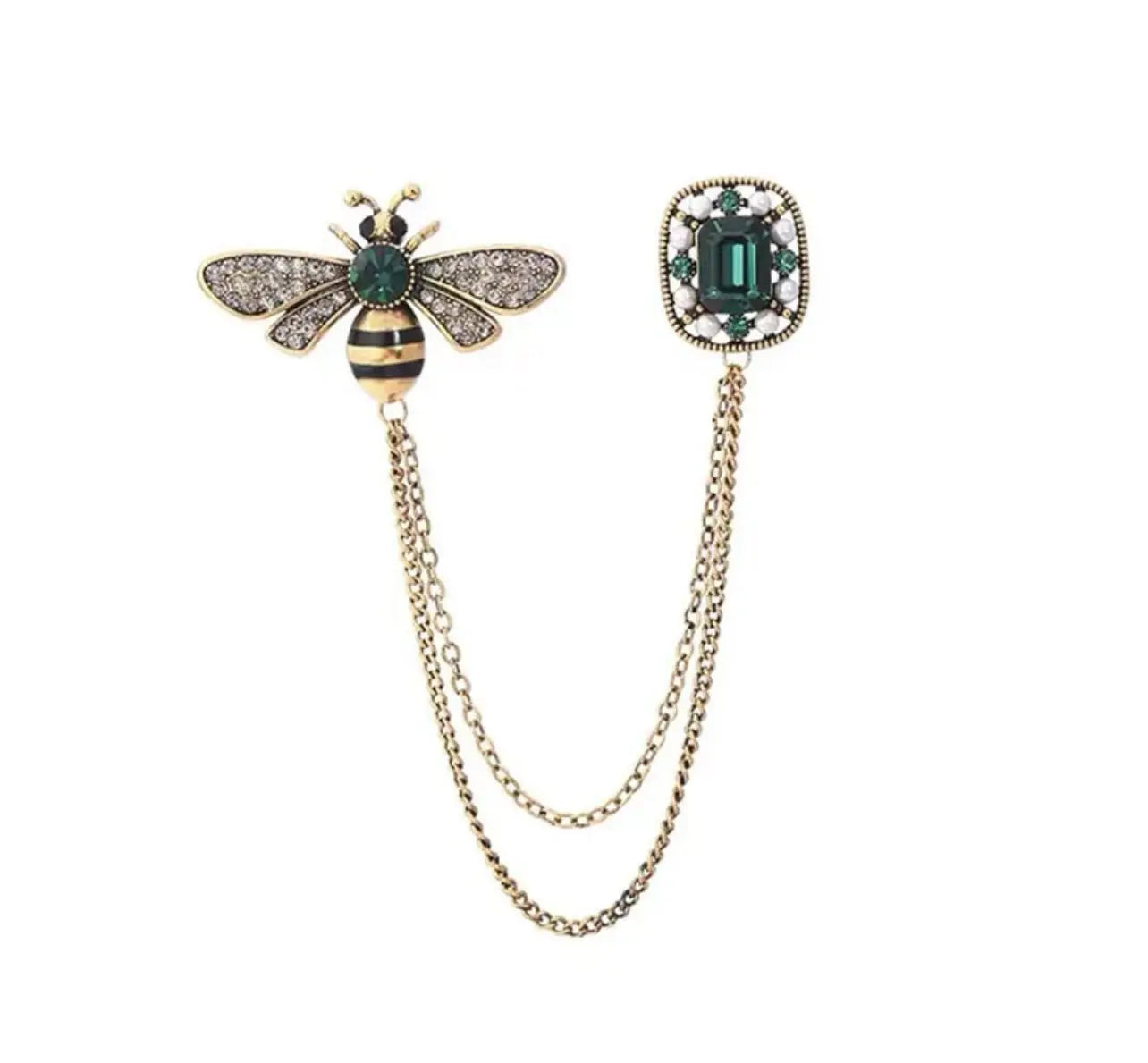 Elegant Bee w/Emerald & Tassle ❤️ Pin/Brooch - ✨ B.eaded E.verything by "The Croc Doc" 💕🐊