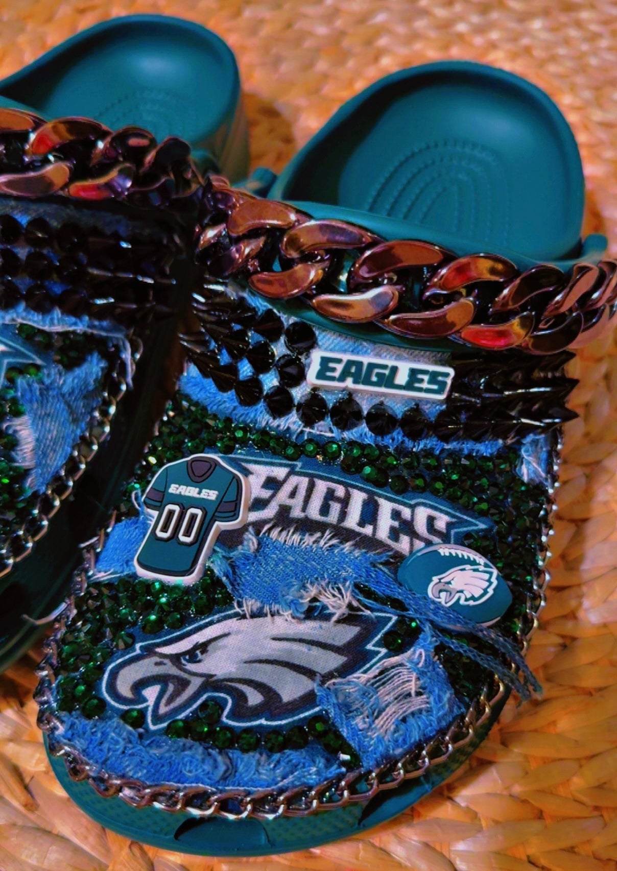 NFL Custom Crocs – Distressed Denim & Rhinestones - ✨ B.eaded E.verything by "The Croc Doc" 💕🐊