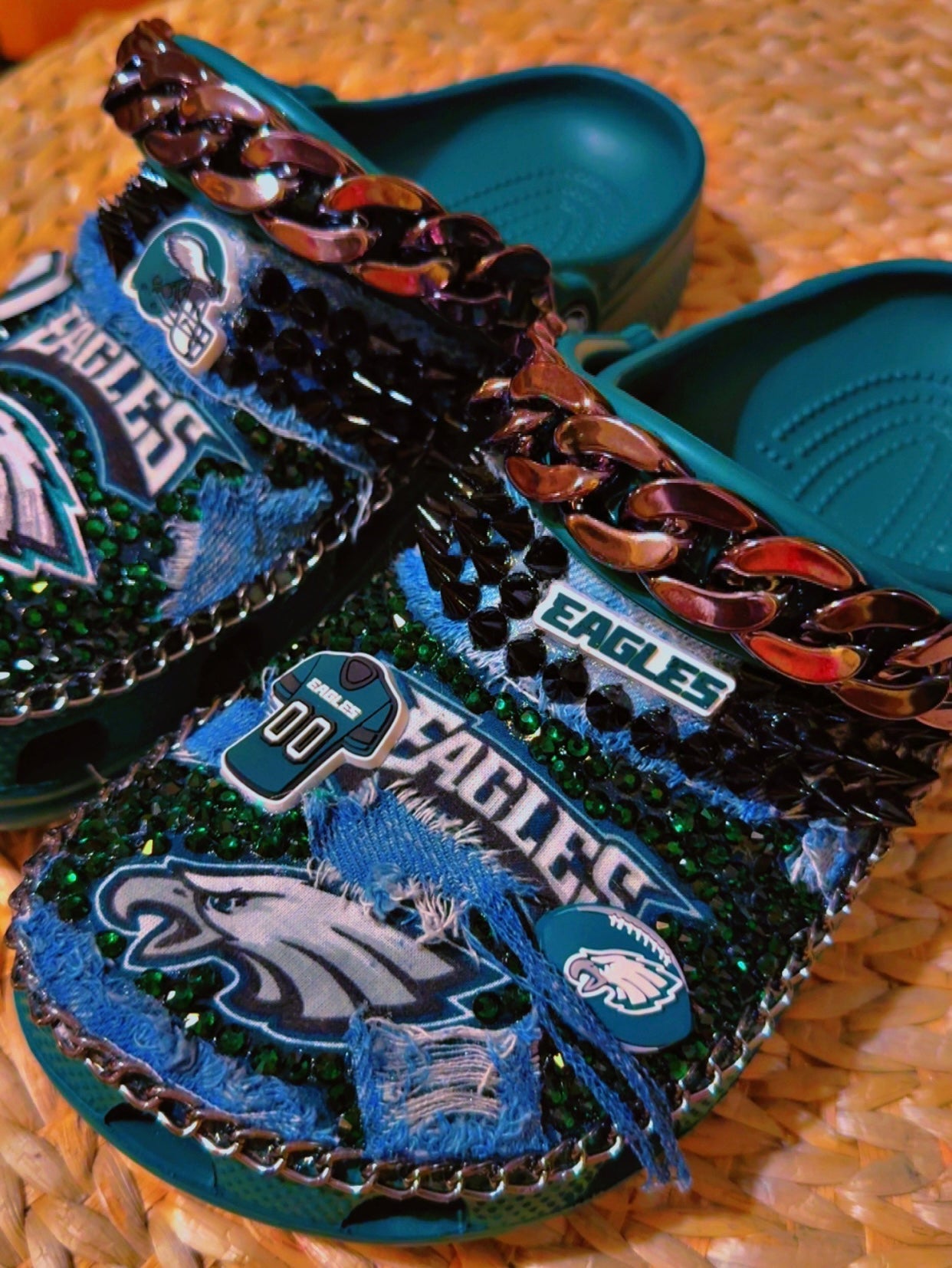 NFL Custom Crocs – Distressed Denim & Rhinestones - ✨ B.eaded E.verything by "The Croc Doc" 💕🐊