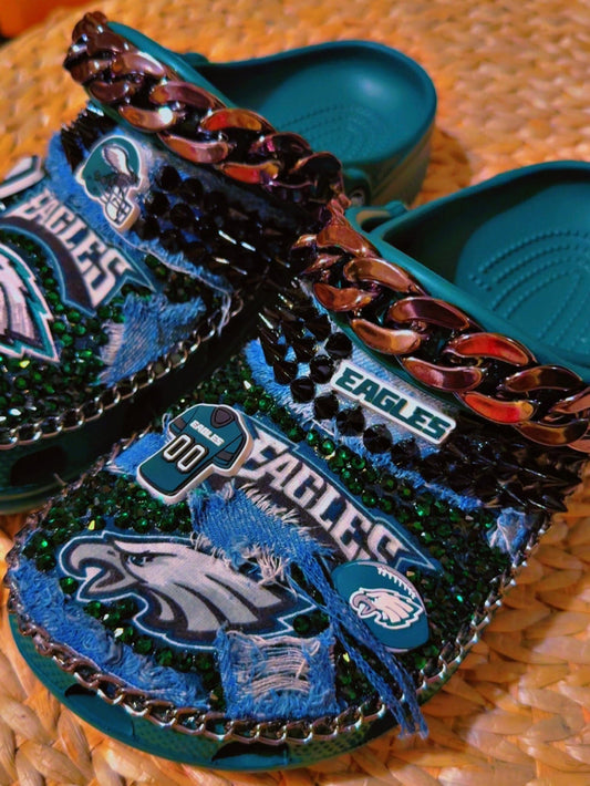NFL Custom Crocs – Distressed Denim & Rhinestones - ✨ B.eaded E.verything by "The Croc Doc" 💕🐊