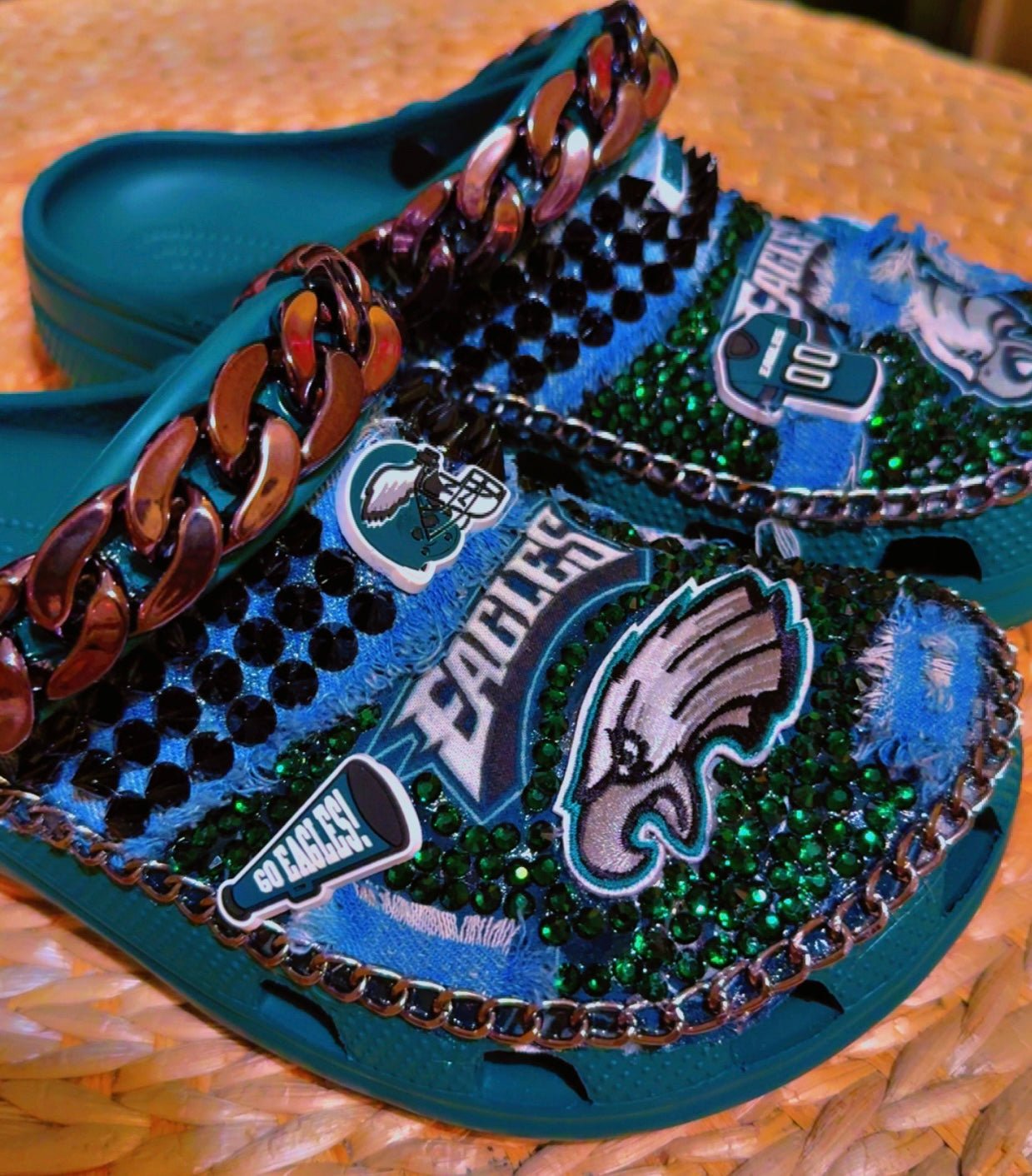 NFL Custom Crocs – Distressed Denim & Rhinestones - ✨ B.eaded E.verything by "The Croc Doc" 💕🐊