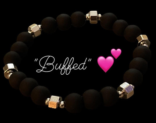 "Sleek & Stylish: "BUFFED" Bracelet with Matte Black Beads and Silver Bolts 💕🐊 - ✨ B.eaded E.verything by "The Croc Doc" 💕🐊