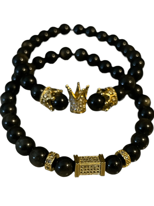 The Regal Trio: 3 Kings Sheen Obsidian Bracelet Set 💕🐊 - ✨ B.eaded E.verything by "The Croc Doc" 💕🐊